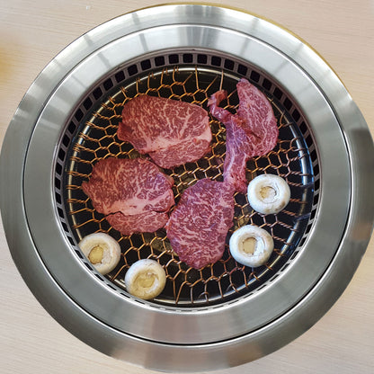 Say Cook DB-2017G Korean BBQ Grill Down Draft Gas Roaster with SC-9700 Hood Box Table Stand & Filter Box